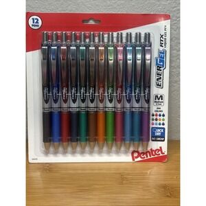 Pentel EnerGel RTX Retractable Liquid Gel Pens, Medium Point, 12 Assorted Colors